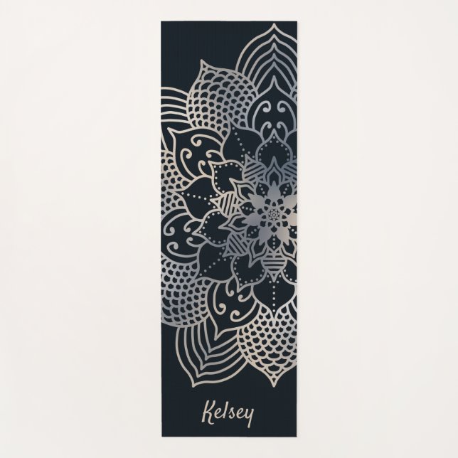 Tapis De Yoga Monogramme Noir & Bleu Mandala Motif Yoga Mat (Devant)