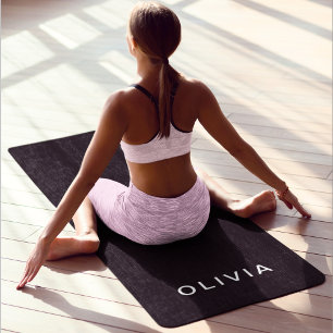 Tapis De Yoga Monogramme noir et nom personnalisé   Élégant