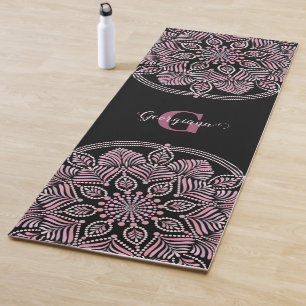 Tapis De Yoga Monogramme Rose Dusky Fronds Floral Dot Mandala