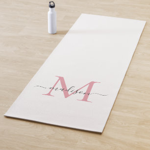 Tapis De Yoga Monogramme rose pâle simple Script féminin moderne