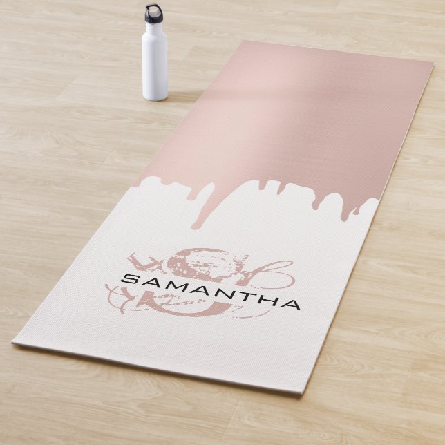 Tapis De Yoga Monogramme Rose tendance Pink Gold (En situation)