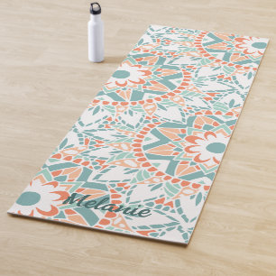 Tapis De Yoga Monogramme Turquoise Mandala Peach