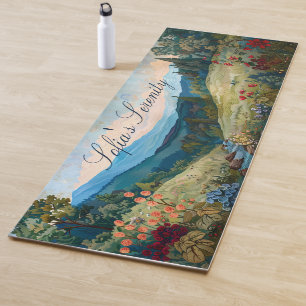 Tapis De Yoga Montagnes Et Fleurs Artistiques Nature Sérénité