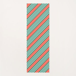 Tapis De Yoga Motif à cinq bandes vert et blanc avec corail