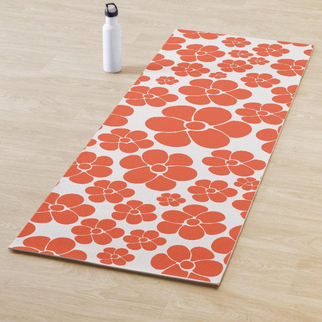 Tapis De Yoga Motif à fleurs - Orange et Blanc (En situation)