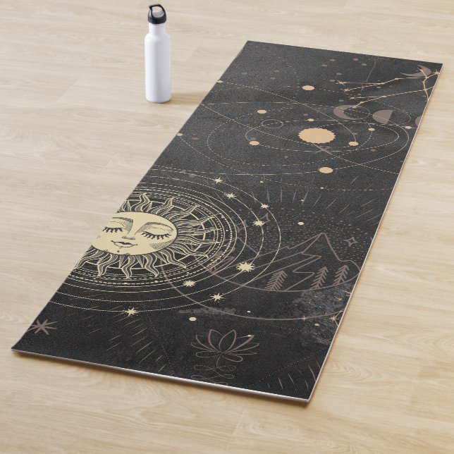 Tapis De Yoga Motif Astrologique Black Gold (En situation)