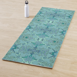 Tapis De Yoga Motif baroque élégant en bleu et vert