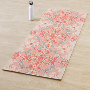 Tapis De Yoga Motif baroque élégant en rose rouge blanc cassé
