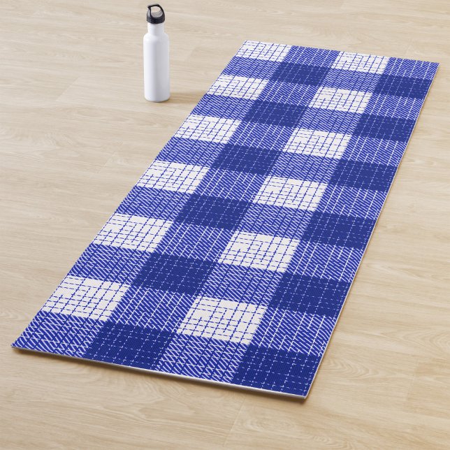 Tapis De Yoga Motif carreaux à carreaux gras bleu et blanc (Créateur téléchargé)