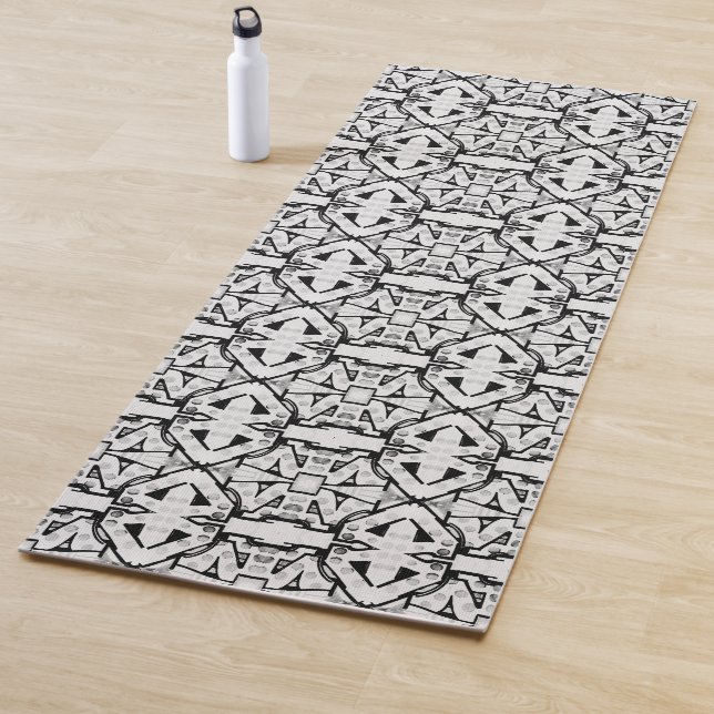Tapis De Yoga Motif Cool noir et blanc rustique (En situation)
