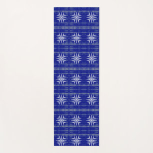 Tapis De Yoga Motif d'art géométrique saphir bleu blanc gris
