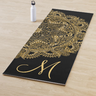 Tapis De Yoga Motif D'Art Mandala D'Or Personnalisé Sur Noir Ch