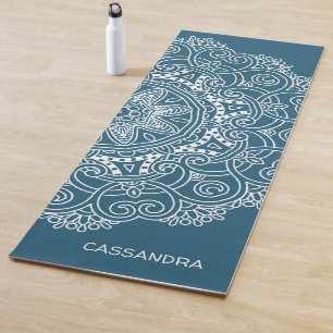 Tapis De Yoga Motif d'art Mandala personnalisé sur bleu Turquoi