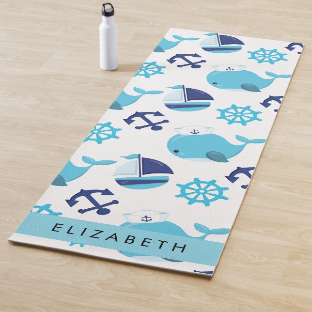 Tapis De Yoga Motif De Baleines, Baleines Bleues, Votre Nom (En situation)