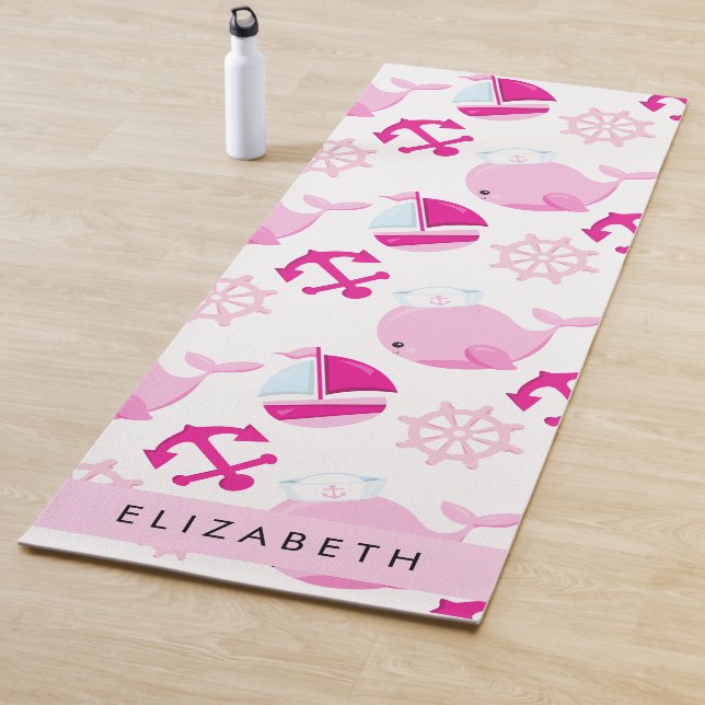 Tapis De Yoga Motif De Baleines, Baleines Roses, Votre Nom (En situation)