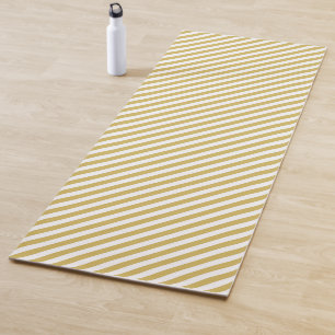 Tapis De Yoga Motif de bandes diagonales jaune doré et blanc