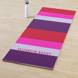 Tapis De Yoga Motif de bandes rouge, rose et violet