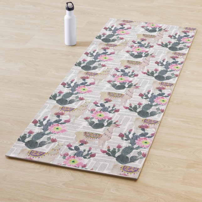 Tapis De Yoga Motif de cactus d'aquarelle (En situation)