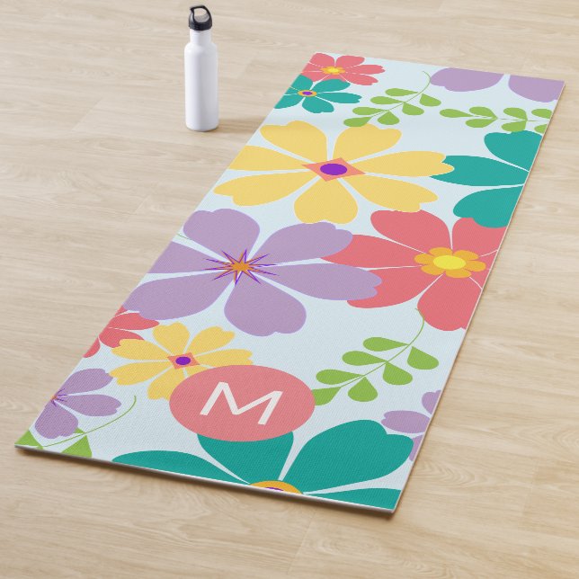 Tapis De Yoga Motif de Fleur vive moderne Monogramme (En situation)