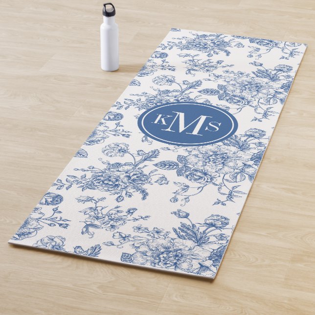 Tapis De Yoga Motif de fleurs bleues (En situation)