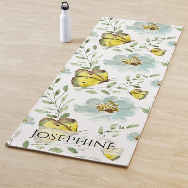 Tapis De Yoga Motif de fleurs de papillon Boho Watercolor person (En situation)