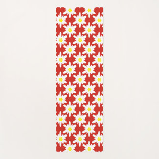 Tapis De Yoga Motif de fleurs d'edelweiss blanches sur fond roug