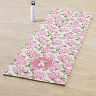 Tapis De Yoga Motif de fleurs d'hydrangea rose élégant avec mono