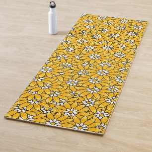 Tapis De Yoga Motif de fleurs jaune vif ensoleillé