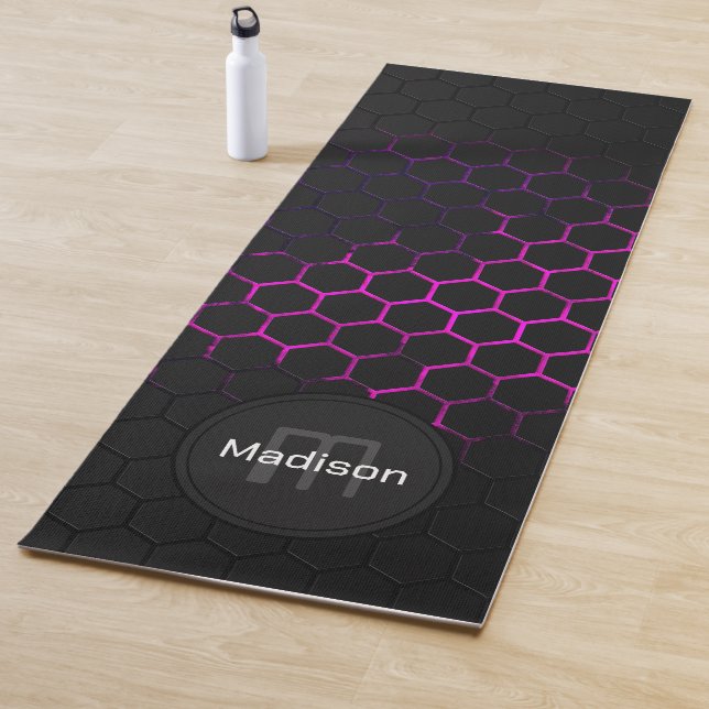 Tapis De Yoga Motif de géométrie de nid d'abeille rose-chaud noi (En situation)