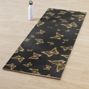 Tapis De Yoga Motif de glam or et papillons noirs