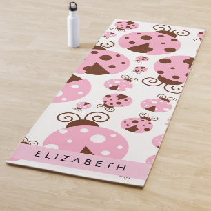 Tapis De Yoga Motif De Ladybugs, Ladybugs Rose, Votre Nom