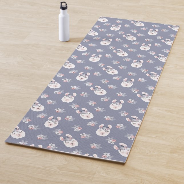 Tapis De Yoga Motif de lamas et de fleurs (En situation)