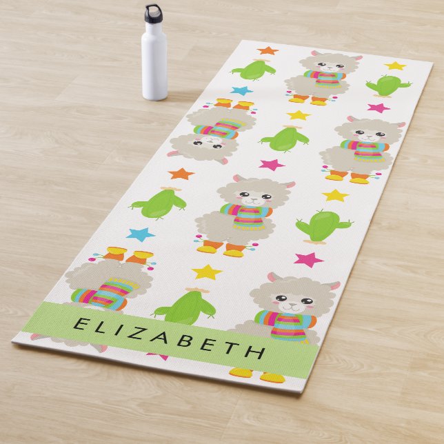 Tapis De Yoga Motif De Llamas, Alpacas, Cactus, Votre Nom (En situation)