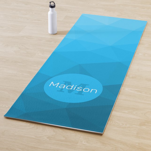 Tapis De Yoga Motif de maillage géométrique bleu turquoise (En situation)