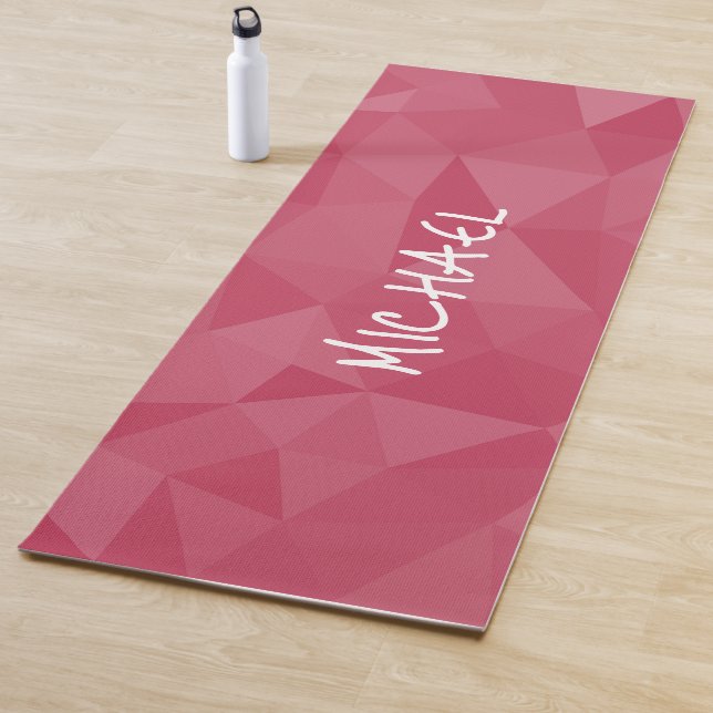 Tapis De Yoga motif de maillage géométrique rose rose clair Nom  (En situation)