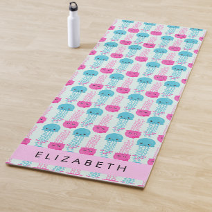 Tapis De Yoga Motif de méduses, Mignonne méduse, Mer, Votre nom
