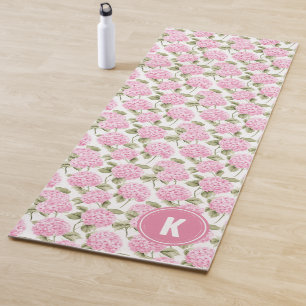 Tapis De Yoga Motif de monogramme de fleurs d'hydrangea rose élé