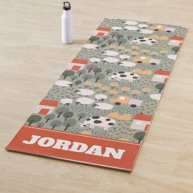 Tapis De Yoga Motif de scène de ferme mignonne (En situation)