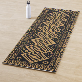 Tapis De Yoga Motif de surface abstrait boho or noir