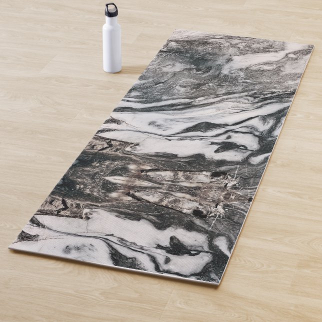 Tapis De Yoga Motif de texture noir et Marbre blanc (En situation)