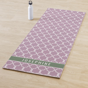 Tapis De Yoga Motif de treillis lavande et vert atténué avec nom