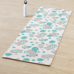 Tapis De Yoga Motif Des Eléphants, Eléphants Mignons - Gris Bleu