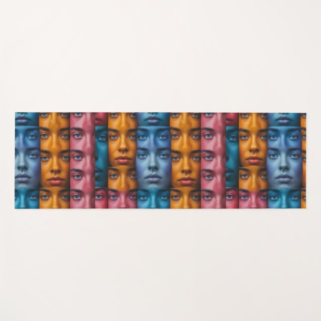 Tapis De Yoga Motif des faces colorées (Devant (Horizontal))