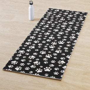 Tapis De Yoga Motif des pattes, Empreintes de pattes, noir et bl