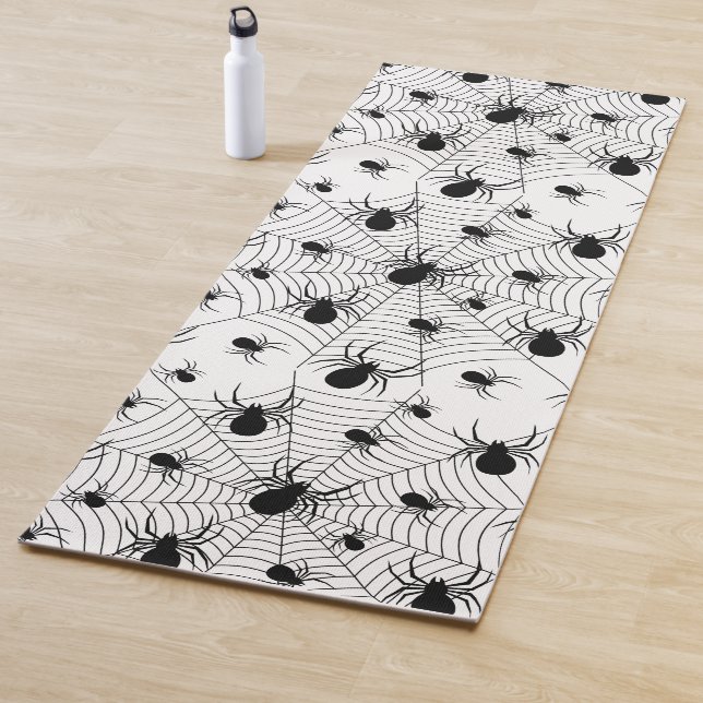 Tapis De Yoga Motif d'Halloween Black White araignées (En situation)