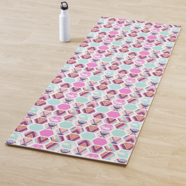 Tapis De Yoga Motif d'hexagone d'aquarelle (En situation)