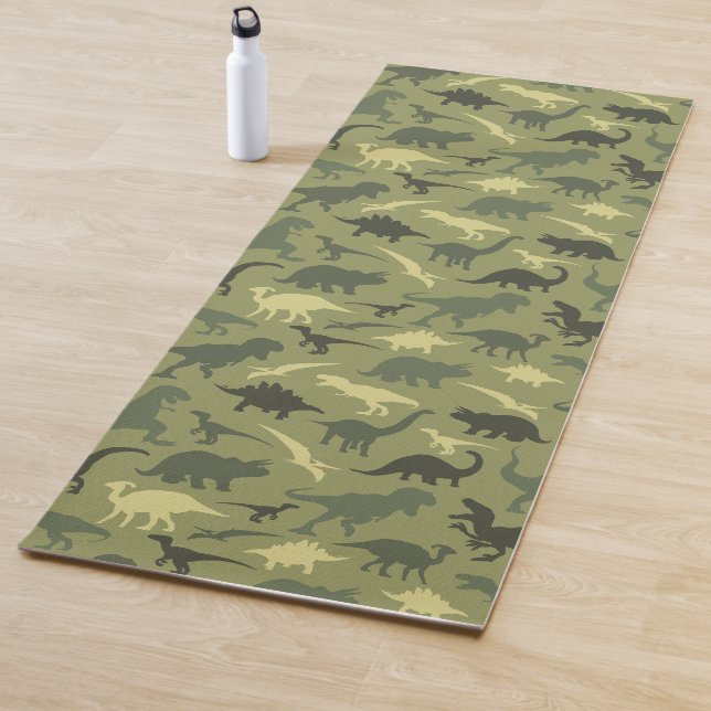 Tapis De Yoga Motif Dinosaure, Silhouette Dinosaure, Dino Vert (En situation)