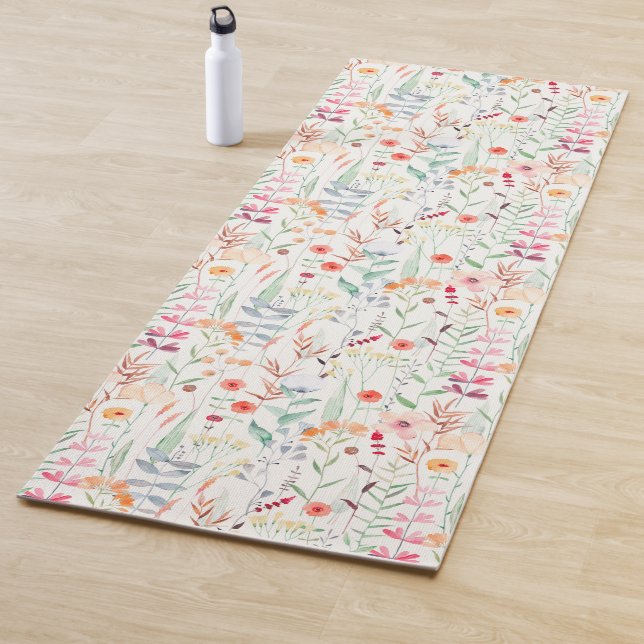 Tapis De Yoga Motif du jardin de fleurs Pastel (En situation)