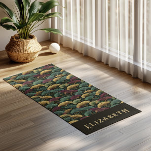 Tapis De Yoga Motif élégant de Ginkgo Monogramme de nom Tons de
