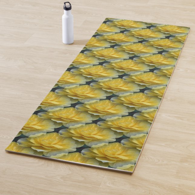 Tapis De Yoga Motif Floral des Roses Jaunes (En situation)